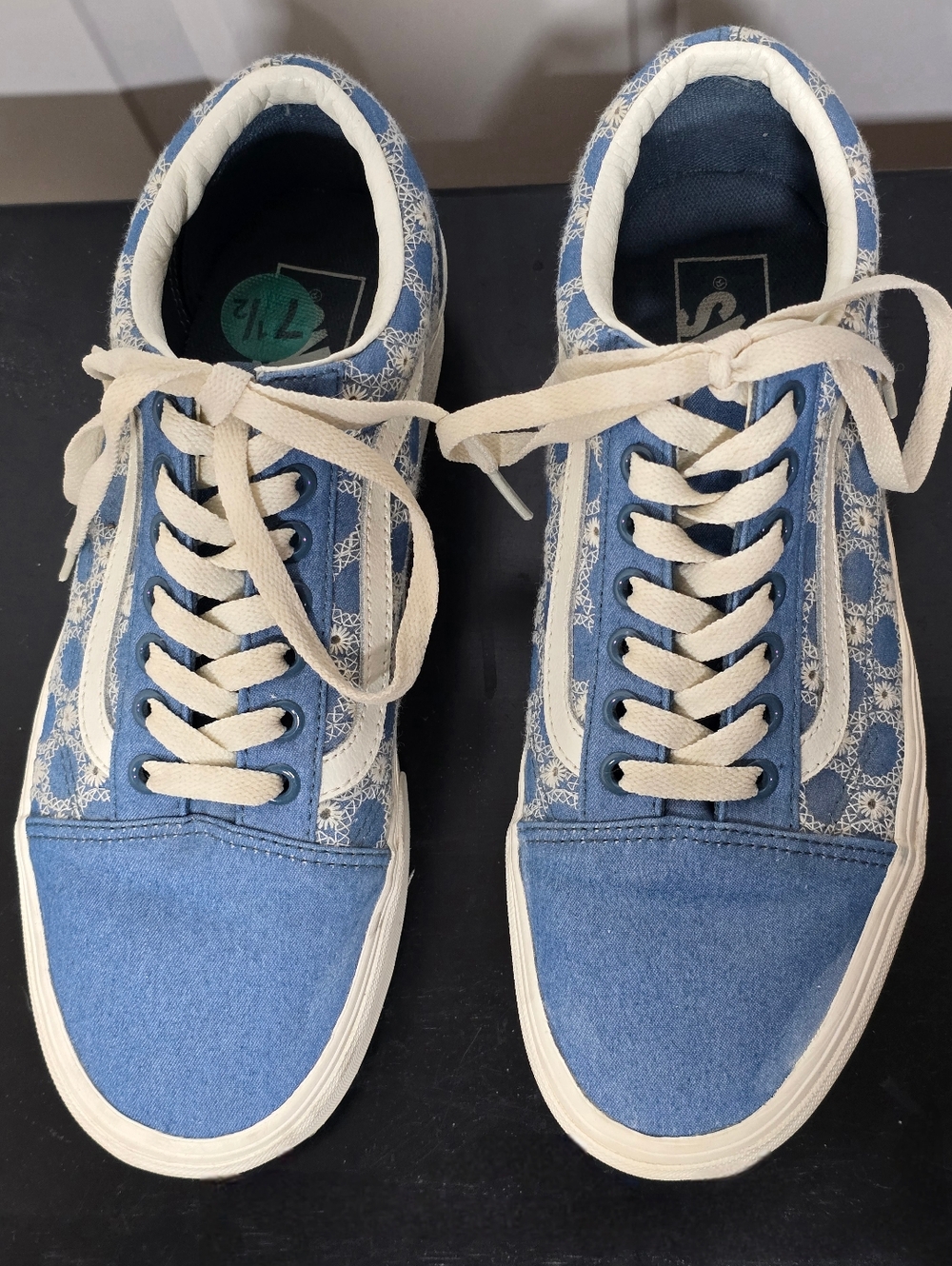 Vans Old Skool Stackform Sneakers Blue Floral White Lace Women's Lace-Up 7.5 - Picture 4 of 10